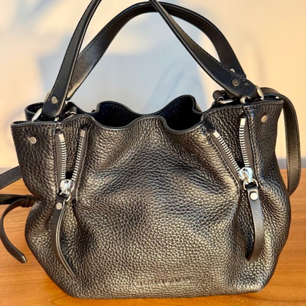 Burberry Maidstone Medium Tote — Black Leather & House Check Canvas